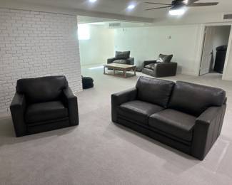 Gray leather sofa and chair.