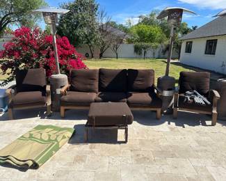Patio sofa and chairs set with ottoman