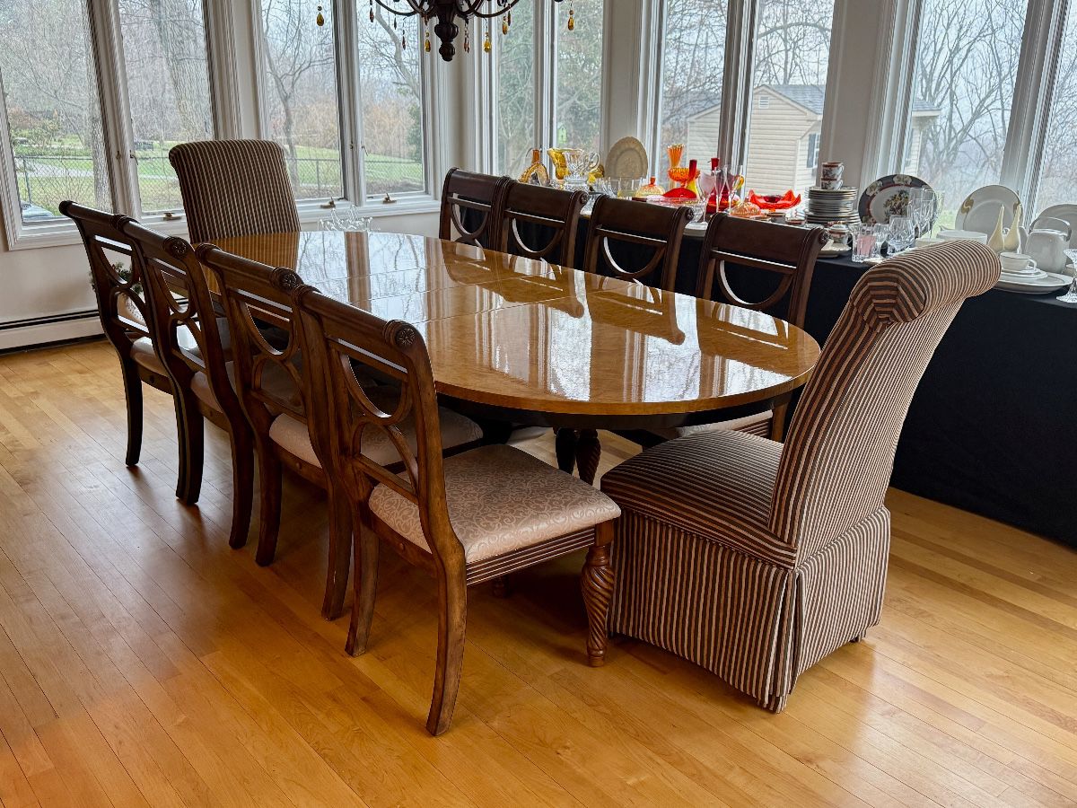 Burl Oval Dining Table 8 Chairs