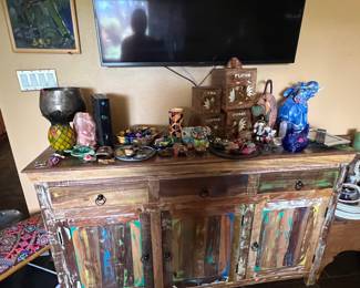 TV misc items and cabinet 