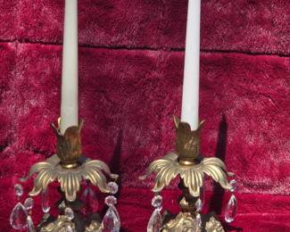 Marble based candle sticks with crystal drops