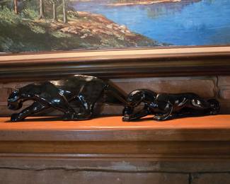 Art Deco black panther figurines