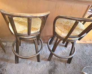 Vintage wooden,  swivel bar stools