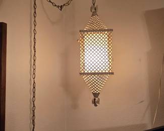 Vintage swag lamp in white metal