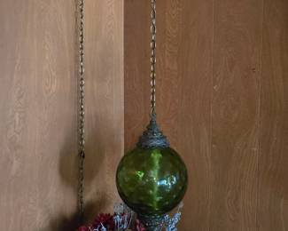 1960s avocado green glass swag lamp