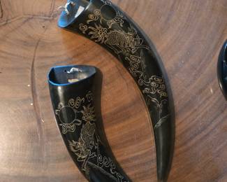 Vintage Hand Carved Water Buffalo Horns 