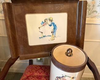 Vintage Norman Rockwell serving tray and 1970s era Norman Rockwell ice bucket