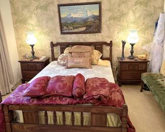 Full bedroom suit includes 2 nightstands, and a triple dresser with mirror