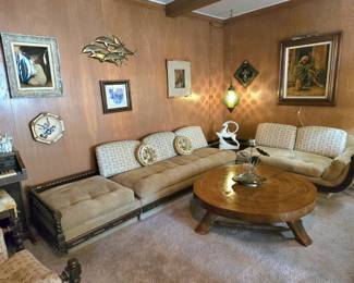 1960s Spanish Revival Modular Sectional Sofa with matching swivel chair