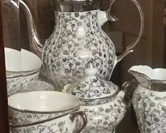 Vintage Mitterteich Bavaria porcelain tea set with a silver overlay / inlay dated 1930-1940s