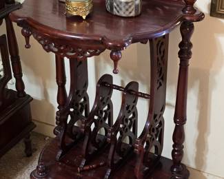 vintage Victorian-style table with magazine/record holder below