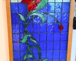 41 WoodFramedStainedGlassLeadedPanel