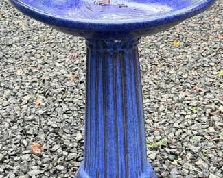 157 BlueGlazedClay2PieceBirdBath
