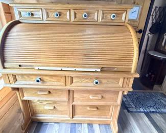 25 OakRollTopDeskwithMarbleWritingSurface