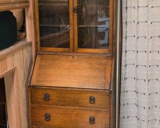 4 AntiqueOakBookcaseDropDownSecretaryDeskWith3DrawerDresser