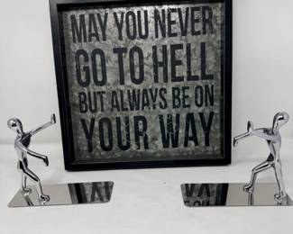 196 ChromePeopleBookEndsAluminumWoodTray