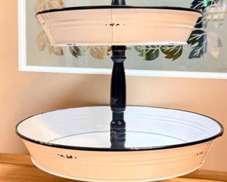 172 WhiteBlackEnameled2TierFarmhouseServerStand