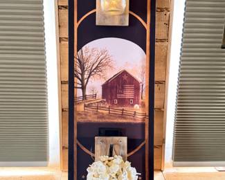 35 CanvasBarnArtWithMasonJarVasesLightsandFlowers