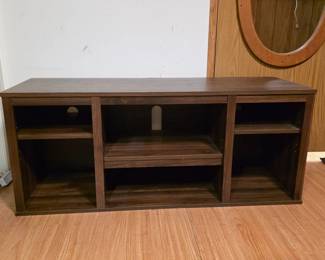 58 DarkBrownWoodGrainMDFMediaConsoleWithSixOpenShelves