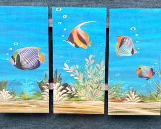 159 5PieceMetalTropicalFishMural