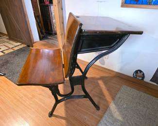 62 AntiqueChildrensSchoolDeskCastIronHardwood