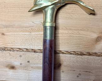 37 BrassDolphinHandleRosewoodWalkingStick