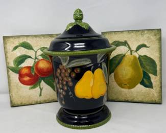 205 CeramicLiddedJarPeachandPearWallArt