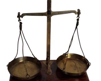 Antique Brass Scale w/ Weights Antique James & Edmund Ratcliff Wood & Brass Scale