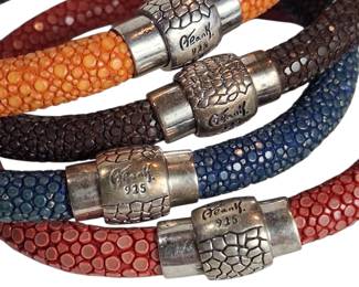Signed Sterling Silver Clasp Stingray Skin Bracelets 