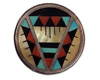 Zuni Sterling Silver Turquoise Gemstone Bolo Tie Clip