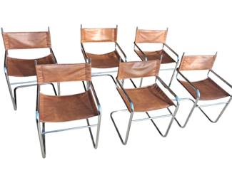 Great condition Vintage Mart Stam style dining armchairs.  Camel leather. 