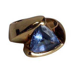 14k Gold Ring w/ Blue Simulate Stone