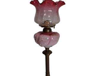19th Cen Cranberry Glass Victorian Oil Lamp