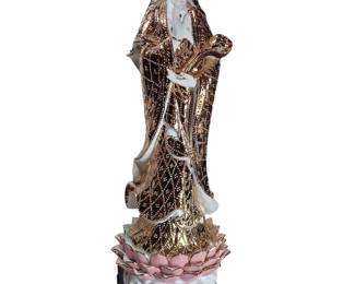 31" Guan Yin Chinese Gilt Porcelain Statue w/ Stand