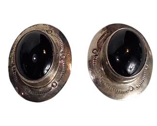 Mary & Everett Teller Navajo Sterling Onyx Clip Earrings