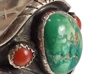 Sterling Silver Turquoise Coral Native American Ring