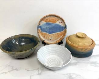 Lot 750  Signed Studio Pottery Bowls Bean Pot Platter