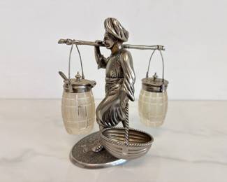 Lot 935  Vintage Silverplated Figural Condiment Caddy Set