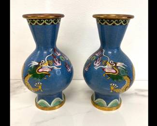 Lot 771  Vintage Dragon Cloisonne Vase Pair
