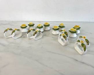 Lot 746  Vintage Aynsley England Bone China Floral Napkin Rings Salt  Pepper Shakers