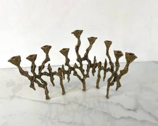 Lot 1203  Midcentury Modernist Brass Hinged Menorah Weinberg