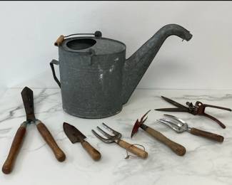 Lot 5160  Vintage Watering Can and Gardening Tools