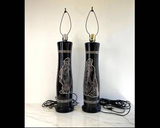 Lot 804  Vintage Midcentury Etched Asian Figure Lamps