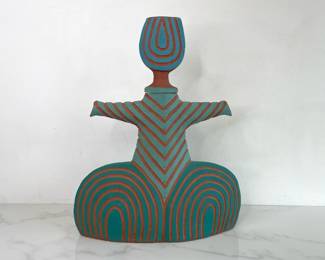 Lot 1073  Local Artist Cynthia Aldrich  Terracotta Female Figure Art Sculpture Bottle Pottery