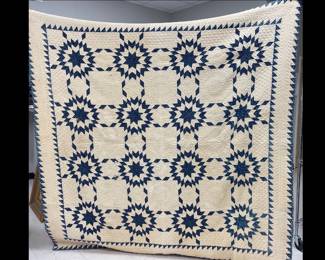 Lot 972  Antique Handmade Blue Star Quilt