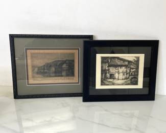 Lot 1023  Black and White Architectural Etching Art Print