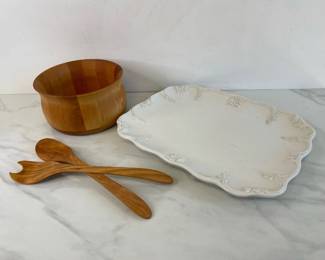 Lot 1224  Vintage Italian Serving Platter John Mel Vermont Bowl CompanyWilliamsSonoma Wooden Bowl Tongs