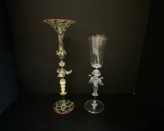 Lot 837  Charles Savoie Signed Art Glass Stemmed Goblets