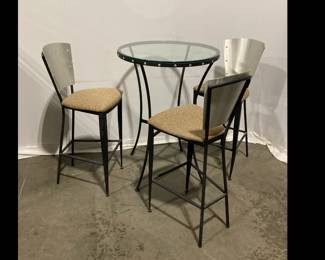 Lot 5144  Bar Height Glass Top Table And Stools