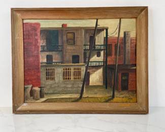 Lot 1228  Signed 23 Back Street 1944 Oil Painting Street Scene Art
